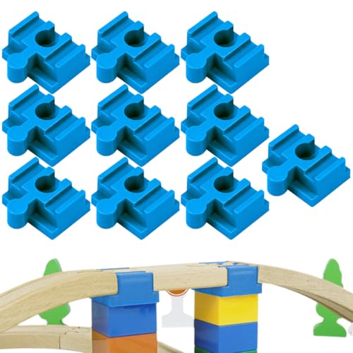 GXGM 10-Teiliges Set Track Connectors Für Brio Duplo Systemverbinder, 4 * 3.2 * 1.12Cm Kompatibler Adapter Gleisverbinder, Universell Kombiniert Beide Systeme Miteinander, Schienenverbinder(Blau,F)
