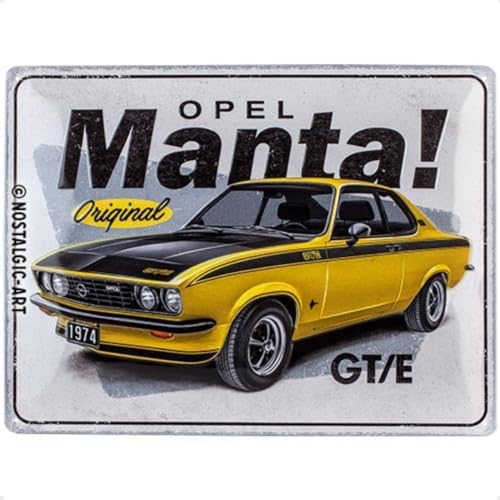 Nostalgic-Art Retro Blechschild, 30 x 40 cm, Opel – Manta GT/E – Geschenk-Idee für Opel-Zubehör Fans, Original Lizenzprodukt (OLP), aus Metall, Vintage Design, Blechschilder Sprüche