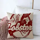 Dekokissen Kissenbezüge Neuengland Meeresfrüchte Grunge Vintage Stil Gummi Hummer Stempel, Beunruhigt, Transport, Essen, Trinken Quadrat Kissenhülle Weiche Bett Kissenbezüge