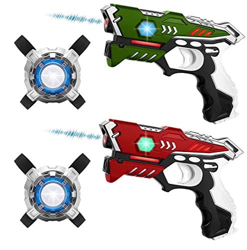 KidsTag Lasertag Set: 2 Laser Pistolen + 2 Laser Tag Weste - Laserpistolen (Rot und Grün) Set für Kinder