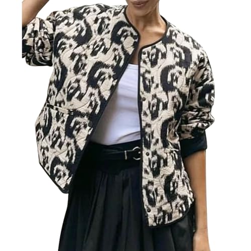 Generisch 2025 - Damen-Jacken-Cardigan, Leichter, vorne offener, gesteppter, kontrastfarbener Mantel Westfjord (Black, L)