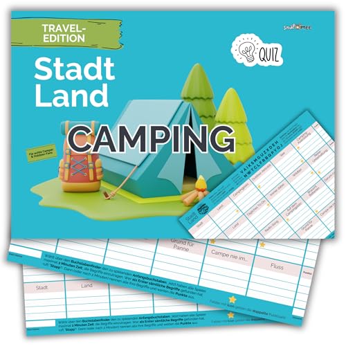 Stadt Land Fluss Camping Edition by snaPmee - Spiel + Geschenk für Camper & Wohnmobil Fans - Campingplatz Unterhaltung - 50 Blatt Din-A4