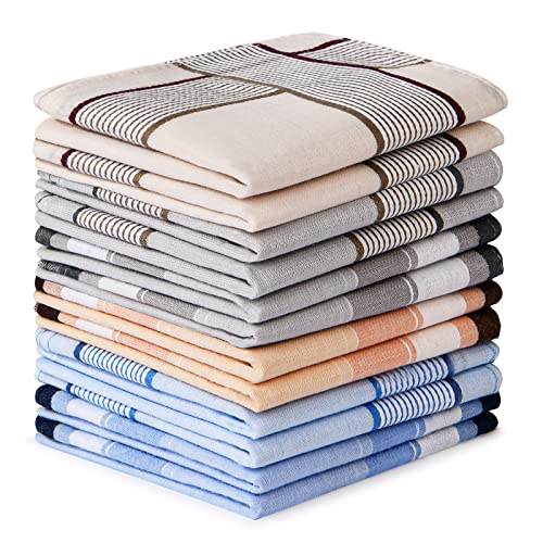 Aomig Taschentücher Herren, 12 Stück Baumwolle Stofftaschentücher Set, Traditionelle Taschentücher Stoff Herren Handkerchief, Wiederverwendbar Herrentaschentücher, 40cm x 40cm（C）