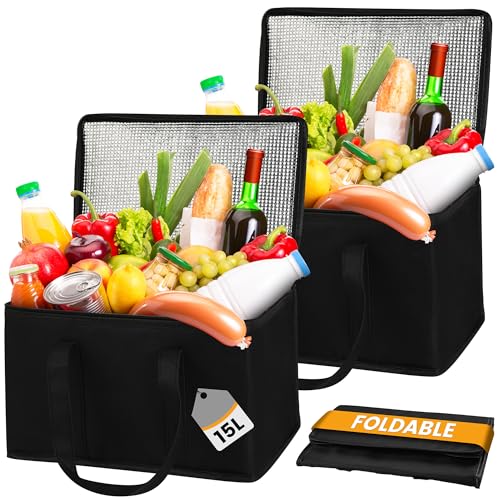 Zouway 2 Stück 15L Kühltasche Klein, Kühltasche Faltbar, Wiederverwendbare Thermotasche, Isoliertasche, Picknicktasche, Einkaufstasche für Strand/Picknick/Camping/BBQ/Outdoor/Reisen