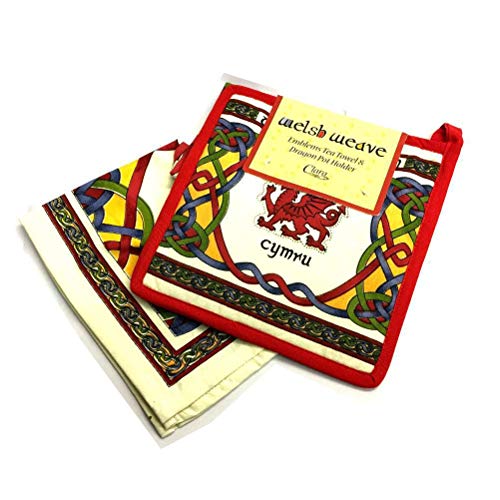 Celtic Weave Walisischer Drache Topflappen und Geschirrtuch Set
