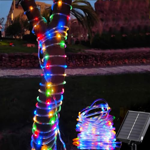 Tacobey Solar Lichtschlauch Lichterkette Außen, 10M 100 LED Solar Lichterkette Seilleuchten Aussen, 8 Modi, Wetterfest, Solarlichterkette für Outdoor Garten Balkon Deko - Bunt