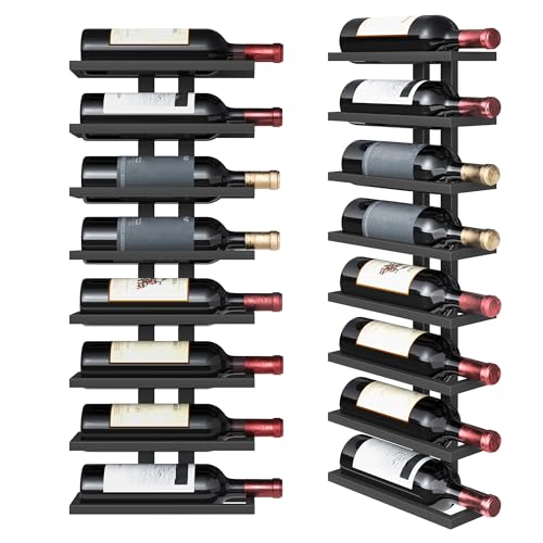 FAVOOSTY Weinregal Wand, Flaschenhalter, Flaschenregal mit 8 Ebenen, Metall Weinregal Hängend Weinflaschenregale Schwarz für Esszimmer, Schlafzimmer, Weinkeller