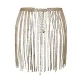 Damen Karneval Rock Fransen Helle Strass Kette Gold Bühne Leistung Gürtel Taille Nachtclub High Waist Sexy Minirock Glitzer Karnevals Kostüme Elagant Party Röcke Hohe Bund Kurze (Gold, One Size)