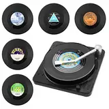 Coolty 6 Stück Vinyl Schallplatten Untersetzer, Rutschfeste Tasse Matte, Isolierte Kaffee Getränke Untersetzer mit Halter für Tassen Tisch Bar Glas Gläser mit Halter