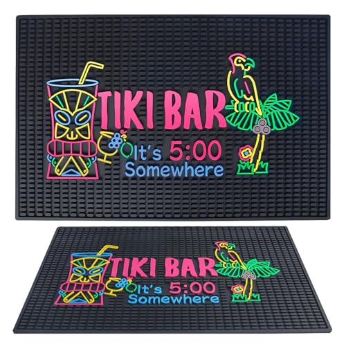 Tiki Bar Matte für Arbeitsplatte 55 x 35cm Große Dicke Gummi Bar Matten Einzigartiges Design Hawaiianische Luau Party Dekorationen Trocknungsmatte für Bartending Tiki Bar Dekor Küche