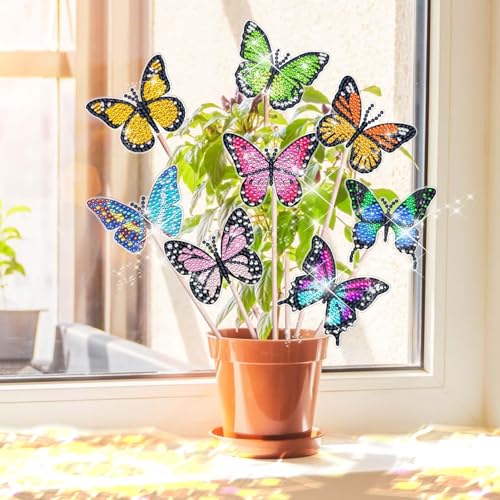 8 Stück Diamond Painting Schmetterling Sets, Kinder und Erwachsene Gartendekoration für Draußen und Drinnen, Balkon Deko, Basteln Diamont Painting Geschenk für Mama und Kinder