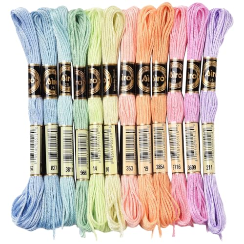 CABODYALS 12 Strang 96 m Anchor Stickgarn Blau Gelb Rosa Stopfgarn Kreuzstichgarn Buntes Embroidery Bunter Freundschaftsarmband Schnurgarn Farben zum Herstellen von Armbändern Armbandstricken Nähen