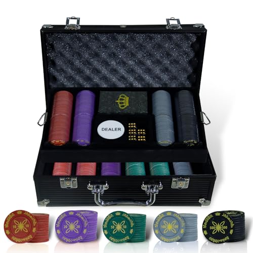CCLIFE Pokerkoffer Pokerset Profi 300 500 PCS Pokerspiel inkl. Pokerdecks Dealer Button Poker Set Pokerchips Tischauflage Spielmatte