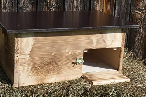 Schildkrötenhaus mit Boden, Tür und Rampe 20mm Fichtenvollholz Variable Belüftung Witterungsbeständiges Dach (geflammt)