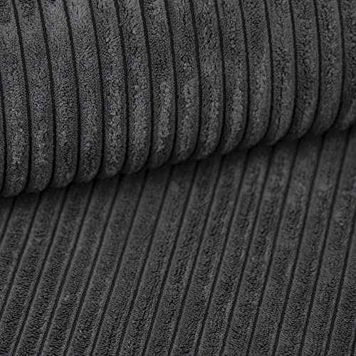 Fabreco POSTON Polsterstoff Meterware 142 cm breit, 100% Polyester, Gewicht 380 g/m2, Breitcord-Strukturstoff für Vorhänge oder Möbelstoff für Sofakissen, Polsterbezüge und Sitzkissen (Dunkelgrau)