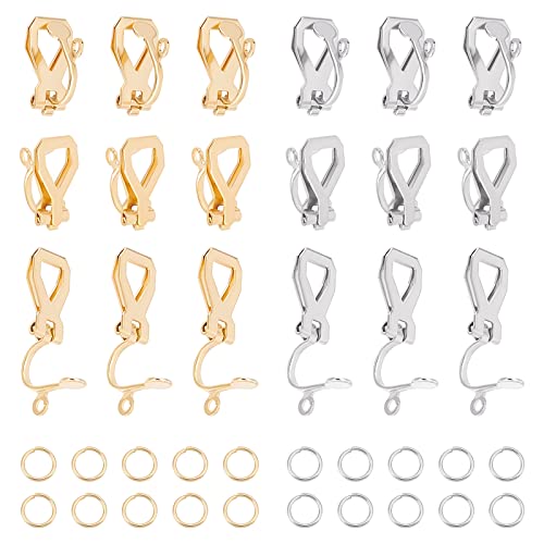 UNICRAFTALE 20 Stk 2 Farbe Clip Ohrringe Edelstahl Ohrclips Nicht Durchbohrt Ohrringe Selber Machen DIY Ohrring Zubehör Clip-On Ohrring Konverter Mit 40 Stk offenen Springringen Für DIY Ohrringe
