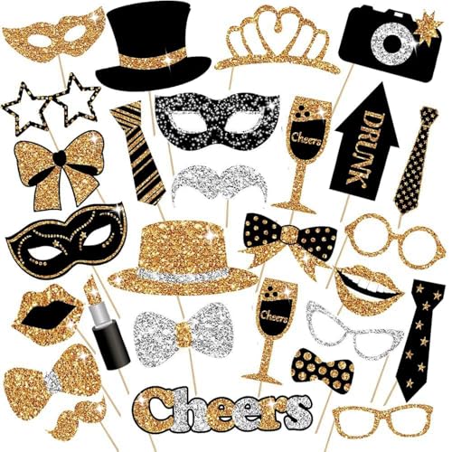 30 Stück Foto Requisiten,Fotobox Accessoires,Party Foto Booth Requisiten Dekoration für Hochzeit,Halloween,Weihnachten,Tischdeko Geburtstag,Karneval, Silvester Deko,Party Dekoration Zubehör,Party Deko