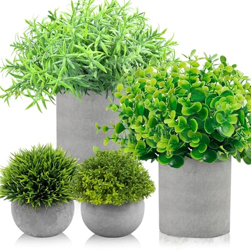 ELUBLU 4 Stück Künstliche Pflanzen für Deko Wohnzimmer, Kunstpflanze Klein Eukalyptus, Fake Plant für Schlafzimmer Badezimmer Küchen Büro Zimmer Zuhause Innen Deko