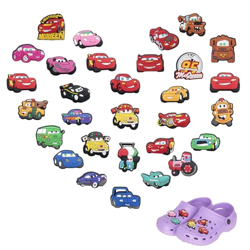 Zueyen 30 Stück Schuhanstecker Cars Anstecker Kinder, Cartoon-Schuhdekoration Schuh-Anhänger, Cars Schuhanstecker Erwachsene, Stecker Set, Schuh Charms