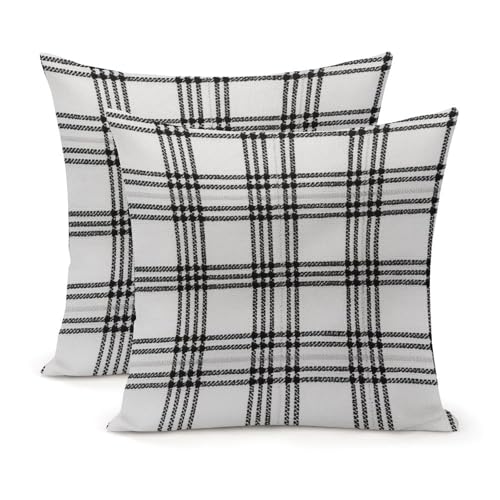 Yelolyio Kissenbezug aus Leinen, quadratisch, dekorativ, mit Reißverschluss, Heimdekoration, für Schlafzimmer, Wohnzimmer, Sofa, 40,6 cm, Weiß und Schwarz