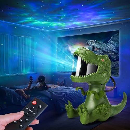 Kisdjoy Dinosaurier Sternenhimmel Projektor Kinderzimmer: Dino LED Sternenprojektor mit 360° Dreh, 26 Lichtmodi & Galaxy-Effekt als kinder Geschenke, Ästhetische Nachtlampe für Geburtstag/Weihnachten