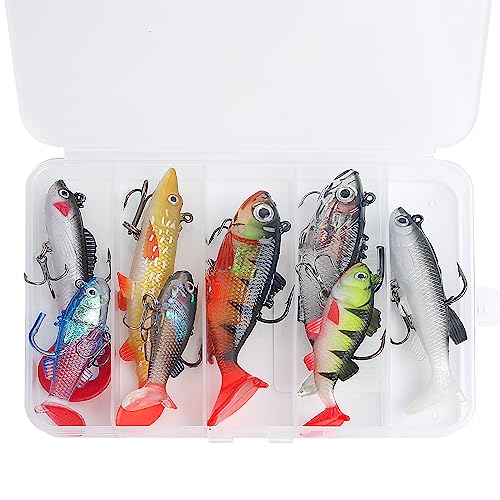 Realure 8 Stück/Box Gummifische Angelköder Set, Lebendige Weiches Angelköder, Gummiköder Einschließen Hecht Köder, Barsch Köder, Spinnfischen Köder, 3D-Augen Kunstköder für Süßwasser, Salzwasser