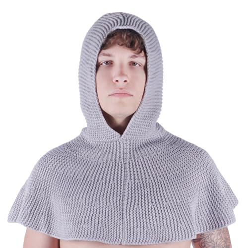 CoolChange Kettenhaube gestrickt für Ritter Kostüm | Ritterhaube Grau | Sturmhaube für Mittelalter Kostüm