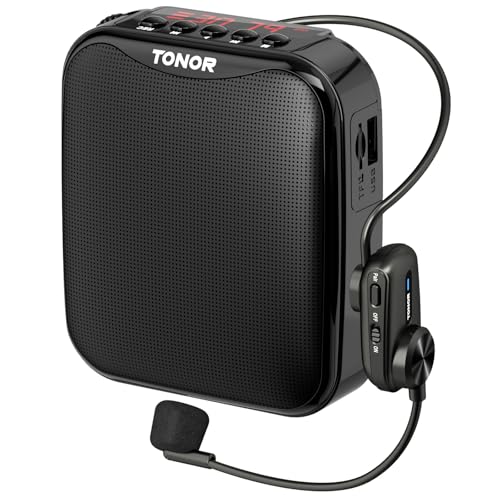 TONOR Sprachverstärker Tragbar, Wiederaufladbarer Mini Stimmverstärker mit Bluetooth Lautsprecher, Kabelgebundenem Mikrofon-Headset, PA-System für Trainer, Reiseführer, Tagungen, Fitness, K11