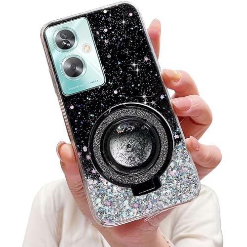 Tivenfezk Nadoli Sparkle Treibsand Ständer Hülle für Oppo A79 5G,Versteckt Ständer Ring Klar Glitzer Stern Handyhülle Durchsichtig Bling Schutzhülle Case Cover,Schwarz