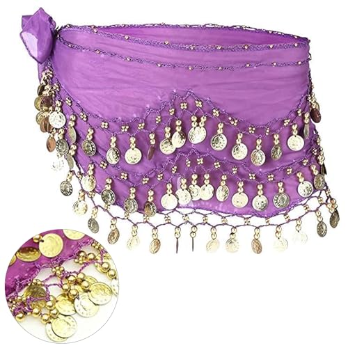 Chiffon Hüfttuch, Damen BauchtäNzerin KostüM, Tanztuch mit Münzen für Bauchtanz, Schwarz Bauchtanz Hüfttuch, für Mädchen Frau für Performance Kostüm Bauchtanz Yoga Kurs(Lila)