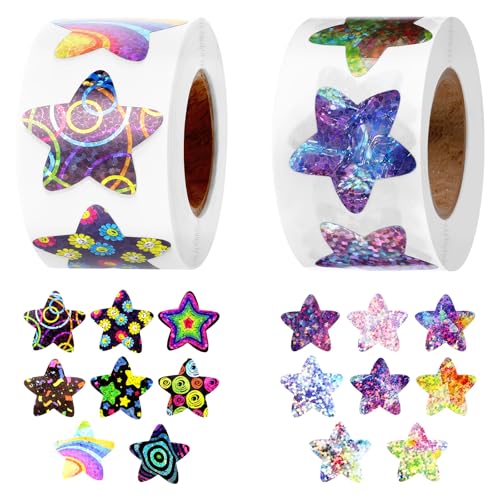 Giantree 1000 Stück Bunt Sterne Aufkleber, 2,5 cm Glitzer Sterne Sticker Thema Weltraum Sternaufkleber für Kinder Belohnungs Selbstklebende Aufkleber für Kinder Schulkinder Klassenzimmer Zuhause