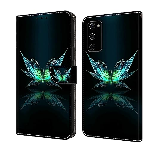 Rnrieyta Miagon Kickstand Flip PU Leder Schutzhülle für Honor 70,Bunt Muster Hülle Brieftasche Case Cover Ständer mit Kartenfächer,Grün Schmetterling