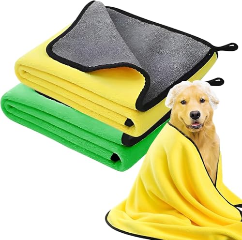 HTRTRR Schnell trocknendes Handtuch für Hunde, 2 Stück Haustier- und Hundehandtücher aus Super-Mikrofaser, weich, bequem und saugfähig (Gelb-Grün, 60 x 120 cm)