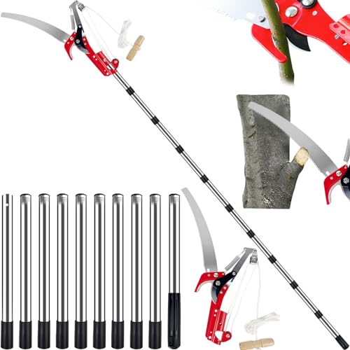Astschere Teleskop mit Astsäge, 82-402cm Astsäge mit Teleskopstiel, Einstellbare Länge Seilzug Gartensäge Baumsäge, Leichter Edelstahl Teleskopsäge Hochentaster, Manuell Baumschere für hohe Äste