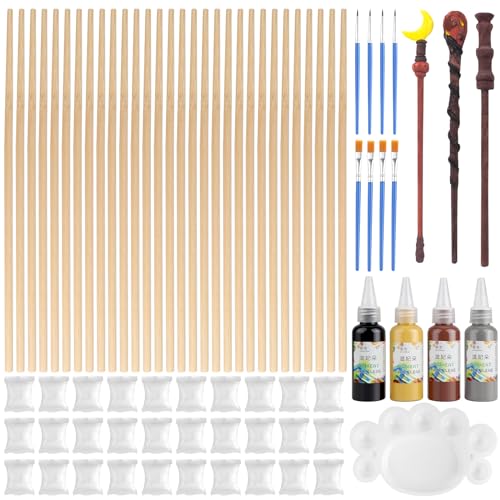 RVLZKCPG 30 Stück Zauberer Zauberstab Herstellungsset, DIY Wizard Zauberstab aus Holz, Kinder Zauberstäbe Bastelset für Kindergeburtstag Party Mitgebsel, Junge Mädchen Geschenk