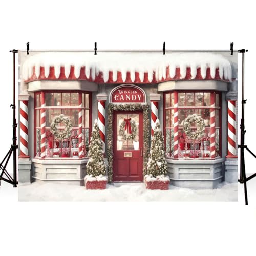 AIBIIN Fotohintergrund für Weihnachtsfotografie, 2,1 x 1,5 m, Süßigkeiten-Geschenkladen, Schneefeld, Weihnachtsbaumdekoration, Hintergrund, Winterfest, Familienporträt, Foto-Requisiten
