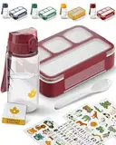 LAUBGOLD® Brotdose Kinder mit Fächern & Trinkflasche Kinder mit Stickern | BPA-freies Kita Set | Leichte Trinkflasche Kinder 350ml auslaufsicher u. Kohlensäure geeignet | 530ml Lunchbox mit 4 Fächern
