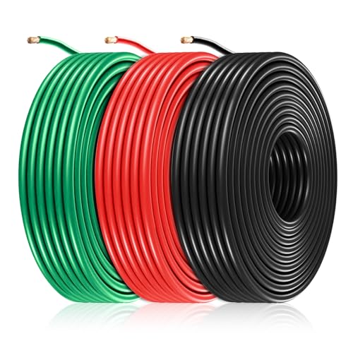 Fahrzeugleitung 2,5 mm² Set,5m x 3 Farben FLRY-B KFZ Kabel Litze,PVC Kupferkabel Auto Kabel Fly Batteriekabel Stromkabel KFZ Leitung Fahrzeugleitung-Rot&Schwarz&Grün je Farbe EIN 5m Ring