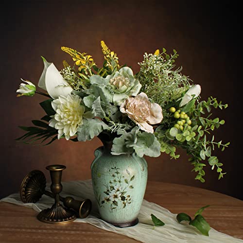 Kunstblumen wie echt, Künstliche Pflanzen im Topf für die Deko, Versandfertiger Blumenstrauß künstlich zum Versenden, Geeignet für jeden Anlass, Künstliche Blumensträuße Flowers, WAKISAKI (Grün)