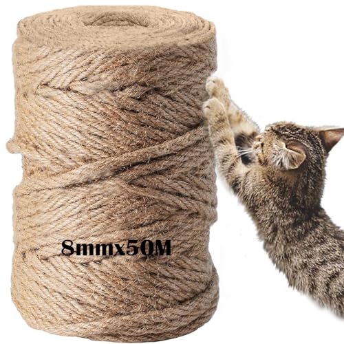 DOBIGER 50m Sisalseil für Kratzbaum 8mm, Natur Sisal Seil für Katzen, Kratzseil, Haushalt, Garten, DIY, Dekoration