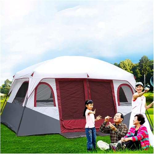 FMBLDM Zelte für Outdoor Camping Mit Zwei Räumen und Einem Wohnraum Kapazität für 8-15 Personen Großes Zelt für Mehrere Personen Wasserdicht Winddicht UV Geschützt Burgundy,8-15 People