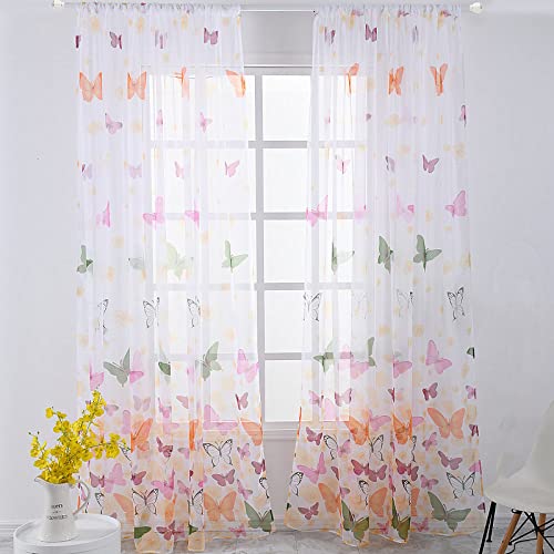 Nicoone Vorhang Schmetterling Sheer Vorhänge Lange Voile Tülle Fenster Vorhänge Light Weich Und Atmungsaktiv für Mädchen Zimmer Balkon Kaffee Haus