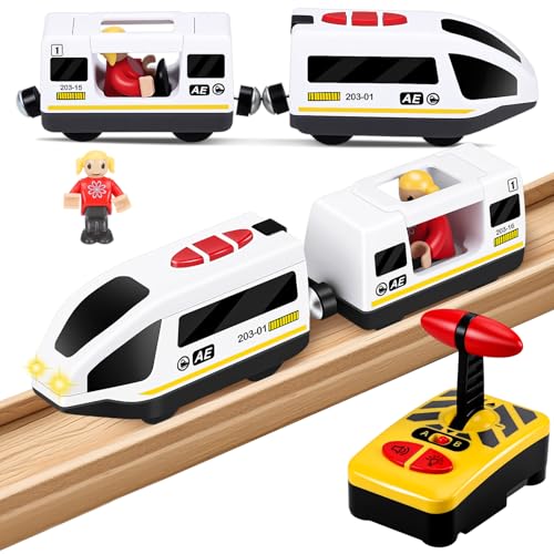 Eisenbahn Kinder Elektrisch, Batteriebetriebene Holzeisenbahn Elektrische Lok Kompatibel mit Brio Eisenbahn, Zug Spielzeug, Holzeisenbahn Zug Kinder ab 3 Jahren für Brio Thomas Eisenbahn Holz