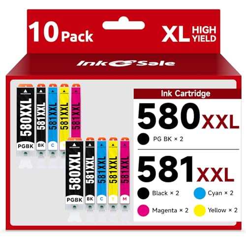 INK E-SALE 580 581 Druckerpatronen kompatible für Canon PGI-580 XXL CLI-581 XXL 10er-Pack für TR8550 TS6350a TR7550 TS6150 TS9550 TS6250 TS8350a TS705a TS6350 TR8500 TS8351a TS8351