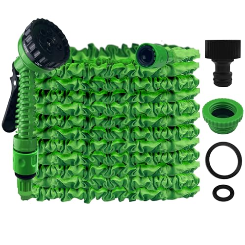 Gsakskdsap Gartenschlauch Flexibel, 50FT/15M Wasserschlauch Dehnbar Flexibler Schlauch Anschluss mit 7 Funktionen Garten Handbraus für Garten Haustier Autowäsche, Grün