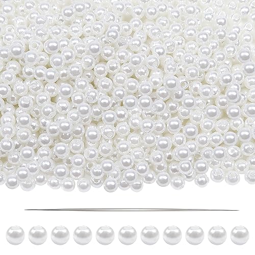TOAOB 1000 Stück Bastelperlen Weiß 4 mm Acrylperlen mit Loch Runde Perlen zum Auffädeln für DIY Schmuckherstellung Armbänder Halsketten Kleidung Basteln