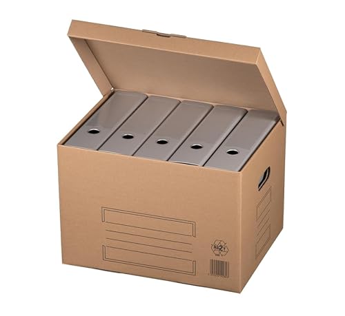 10 Stück Archivkarton mit Klappdeckel Aufbewahrungsbox aktenordner mit Tragegriffen. Archivboxen Aktenkarton für je 5 große A4 Aktenordner. Aufbewahrung mit Deckel. Aktenablage Archivbox.