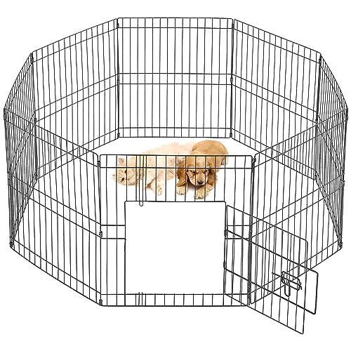Yaheetech 8-TLG Welpenlaufstall 61cm hoch, Freilaufgehege mit Tür, hundegitter für Innen- & Außenbereich, Tierlaufstall für Hund Katze Welpe Kaninchen, flexibel und faltbar, Einfache Montage