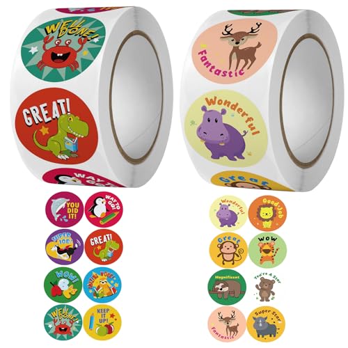 1000 Stk Tier Belohnungsaufkleber, 25mm Motivationsaufkleber für Kinder, 16 Muster Selbstklebende Lehrer Belohnung Aufkleber, Deutsch Belohnungssticker Reward Stickers Tieraufkleber für Lehrerbedarf