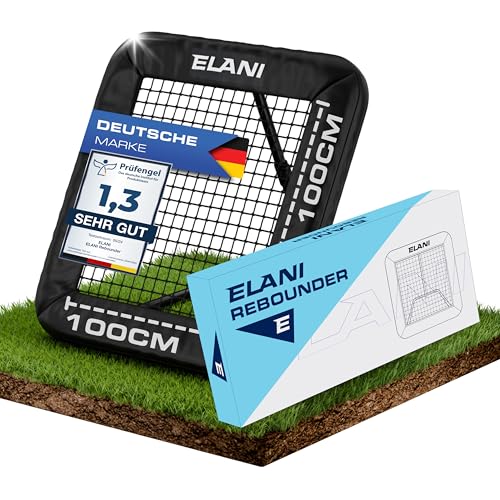ELANI - Rebounder für Fußball 1x1m mit Schutzrand & 6 Heringen für sicheren Stand - Fussball Rebounder mit stabilem Rahmen - Tornetz - auch für Handball & Volleyball - Fußball Trainingszubehör